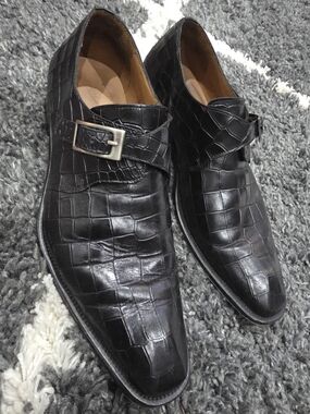 Mezlan Men's Black Croc-Embossed Leather Single Monk Strap Shoes Size 8.5M